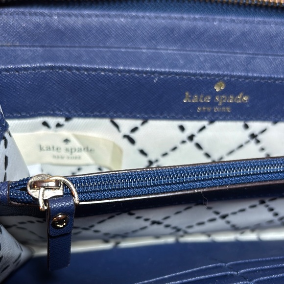 kate spade Safiano Leather Wallet Navy Dark Blue Zip Around 8”Lx4.25”Hx1”H - Picture 15 of 17